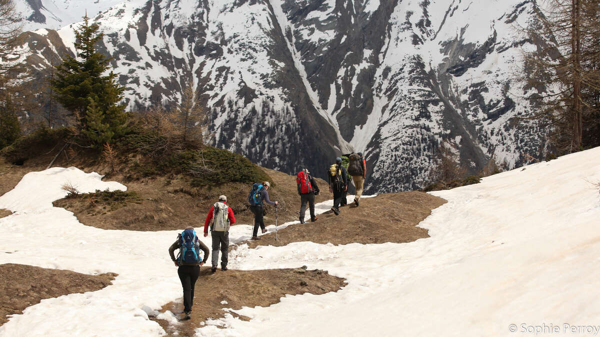 Randonneur en montagne dans la neige