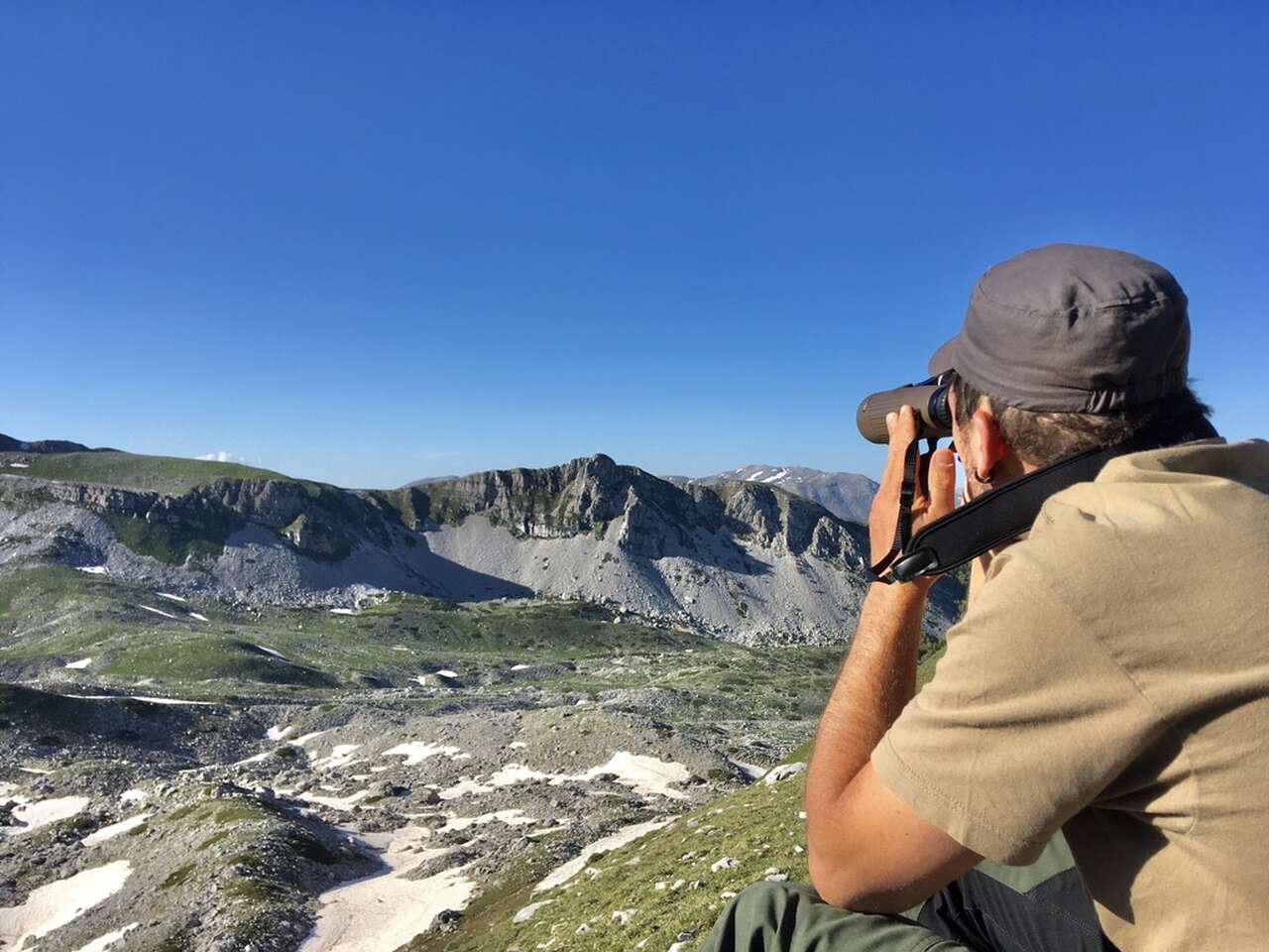 Observation aux jumelles de  la faune de montagne