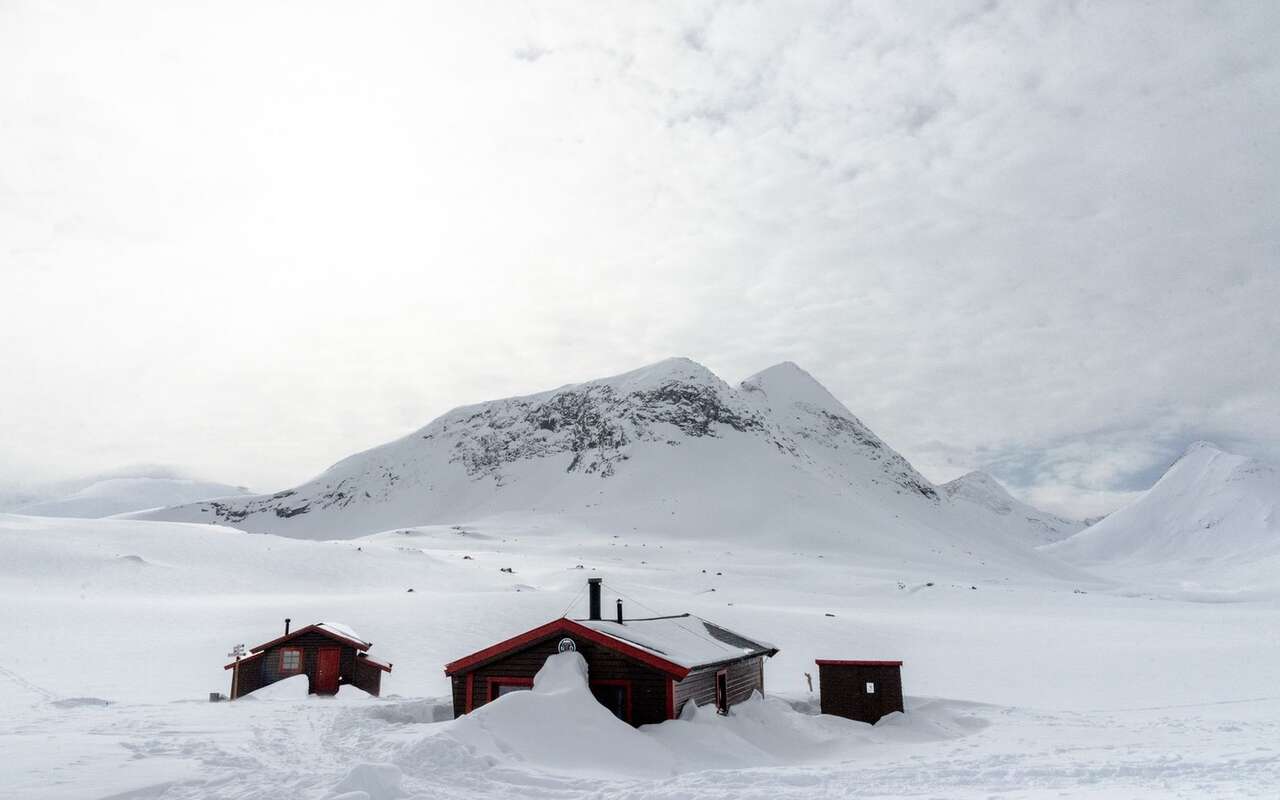 Refuge de montagne en hiver en Norvège